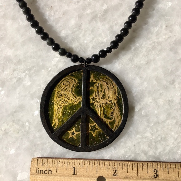 Peace Handcrafted Brass/Copper mixed metal on gemstone beaded necklace 20-22β - Picture 8 of 16